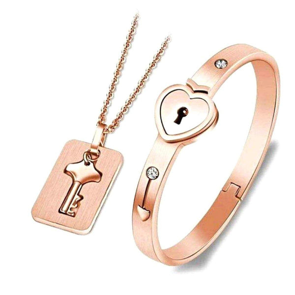 Heart Lock Bracelet & Key Necklace Jewelry Set - OurCoordinates