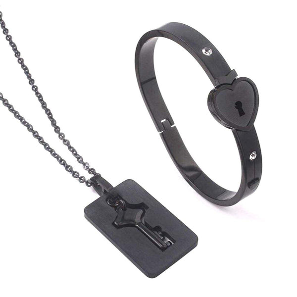 Stainless Steel Chain Necklace Lock Key Pendant Necklace Couple Padlock Necklace, Kids Unisex, Size: One size, Silver