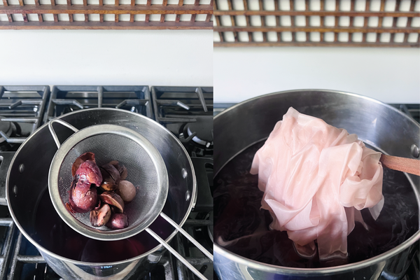 natural dyeing silk and willow silk ribbons with avocado pits 