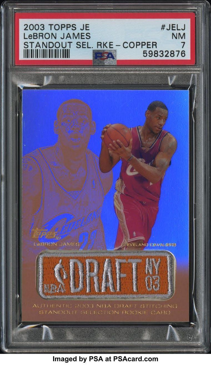 2003-04 TOPPS JERSEY EDITION LEBRON JAMES STANDOUT SELECTION RC- COPPER /99 PSA 7 - POP 2-Basketball Cards-AIR JORDAN COLLECTION