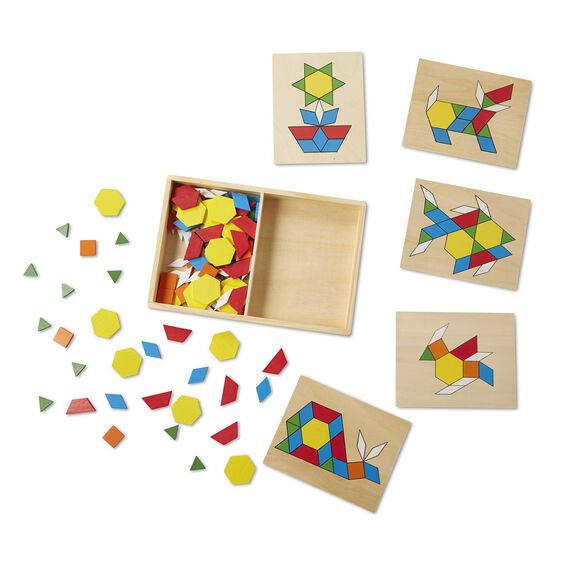 wooden pattern blocks and boards