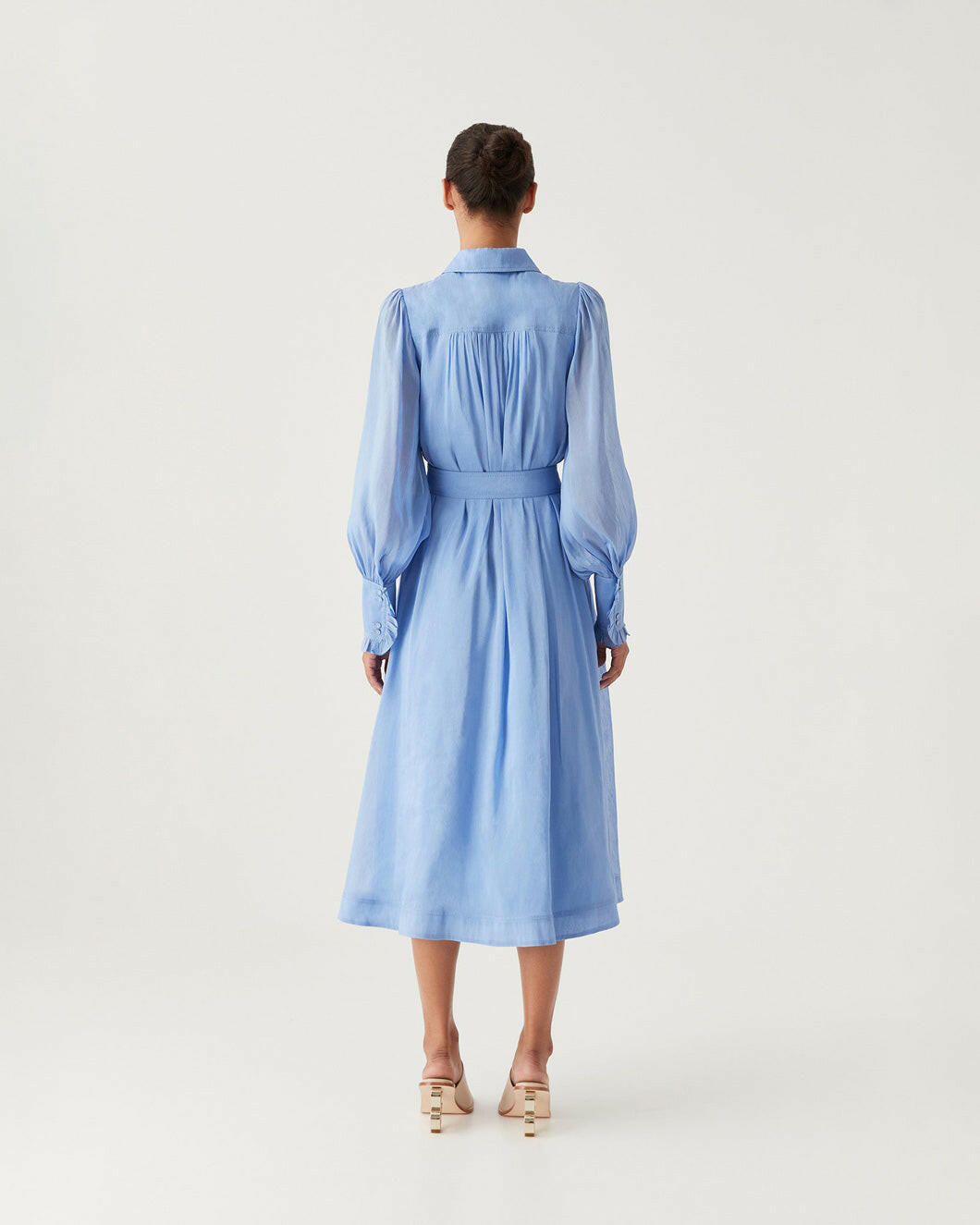 Shop Aje Iris Pleated Bib Midi Dress In Mist Blue