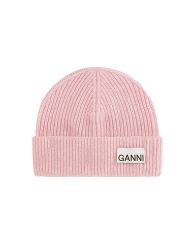 Light Pink Fitted Rib Knit Wool Beanie