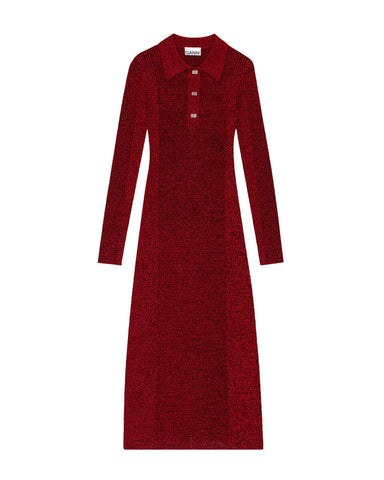 Melange Rib Long Sleeve Polo Dress