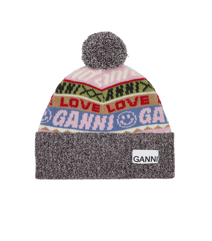 ganni graphic wool beanie