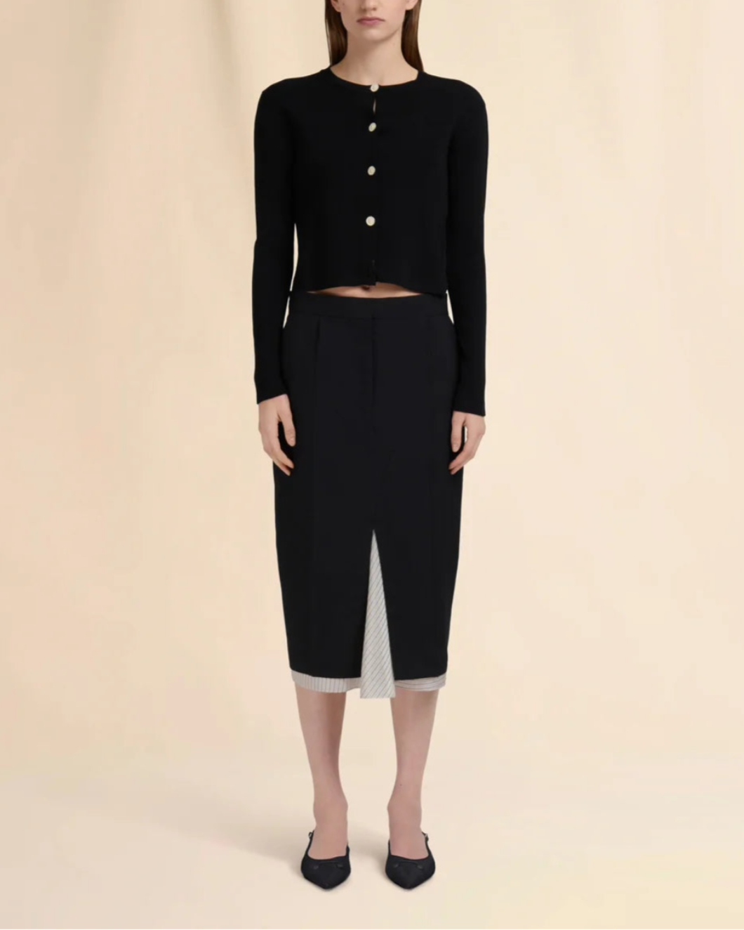 Marni Black Wool Midi Skirt With Visible Lining In Multi