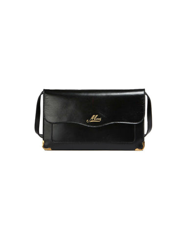 Black Leather Pouch with Wavy Flap