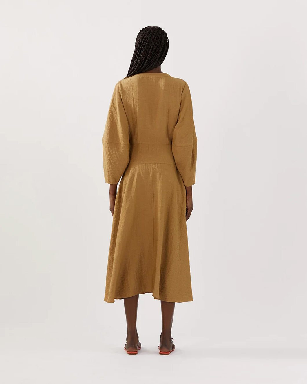 Shop Rejina Pyo Michaela Dress In Viscose Linen Blend Caramel