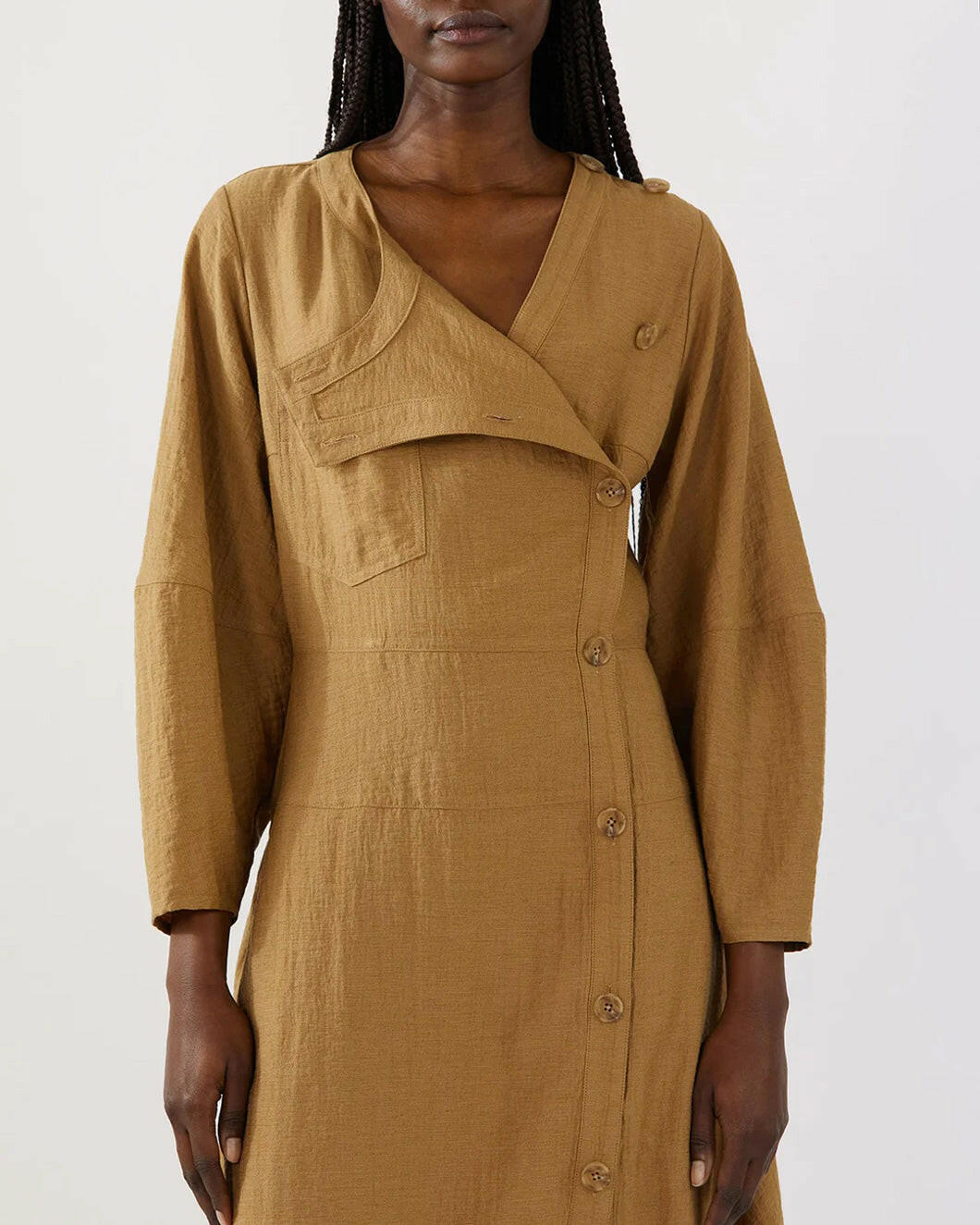 Shop Rejina Pyo Michaela Dress In Viscose Linen Blend Caramel