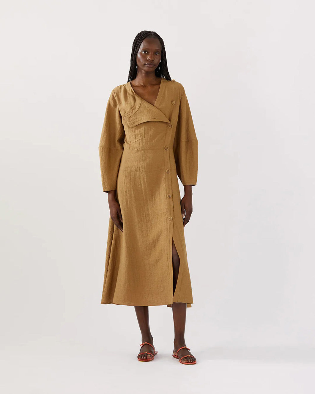 Shop Rejina Pyo Michaela Dress In Viscose Linen Blend Caramel