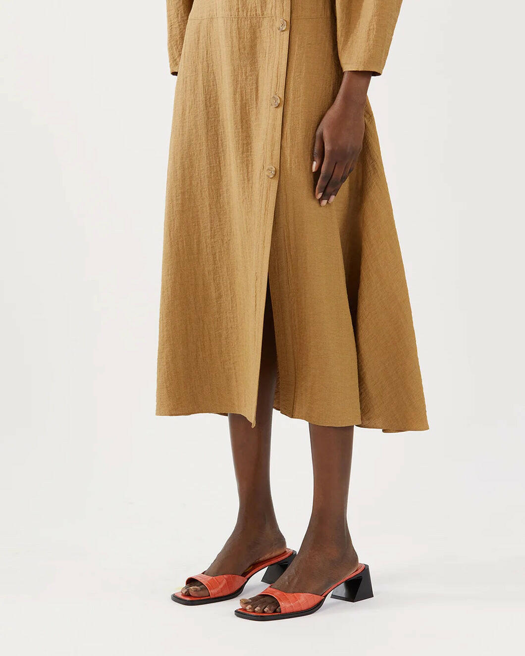 Shop Rejina Pyo Michaela Dress In Viscose Linen Blend Caramel