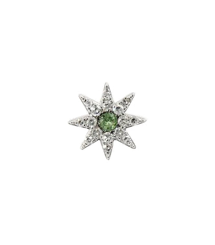 Diamond and Green Garnet Cosmic Star Stud