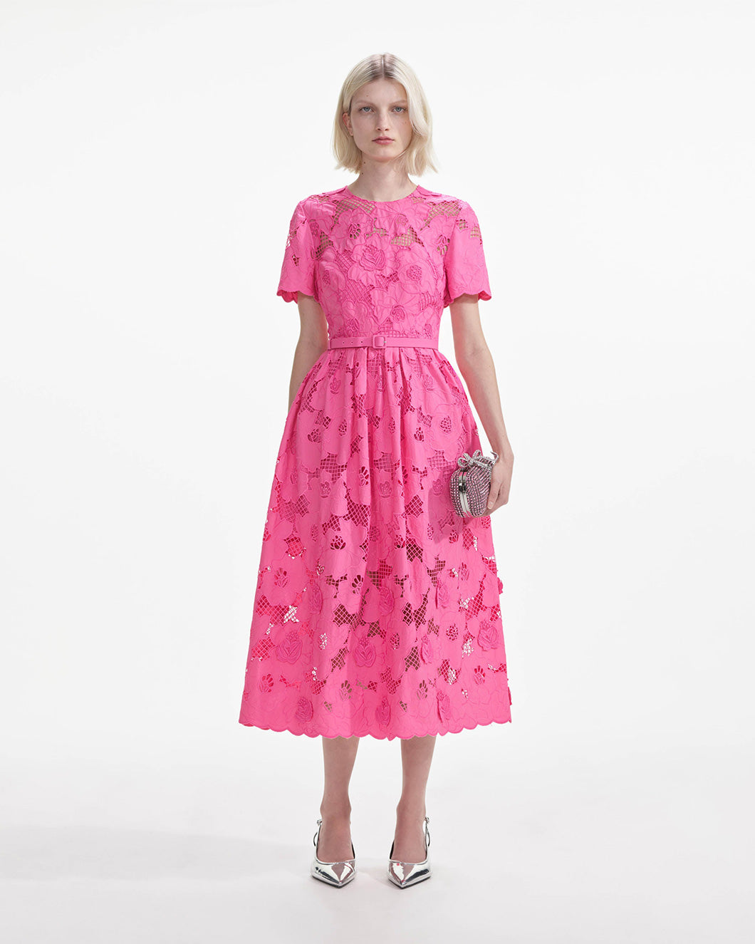 Self-portrait Pink Cotton Lace Midi Dress