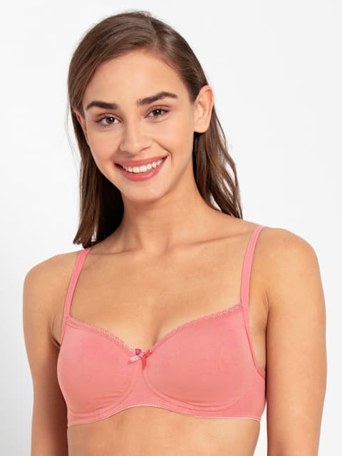 Buy Jockey Fe35 Full Coverage Wirefree Padded T-shirt Bra With Wider  Adjustable Straps Pink online
