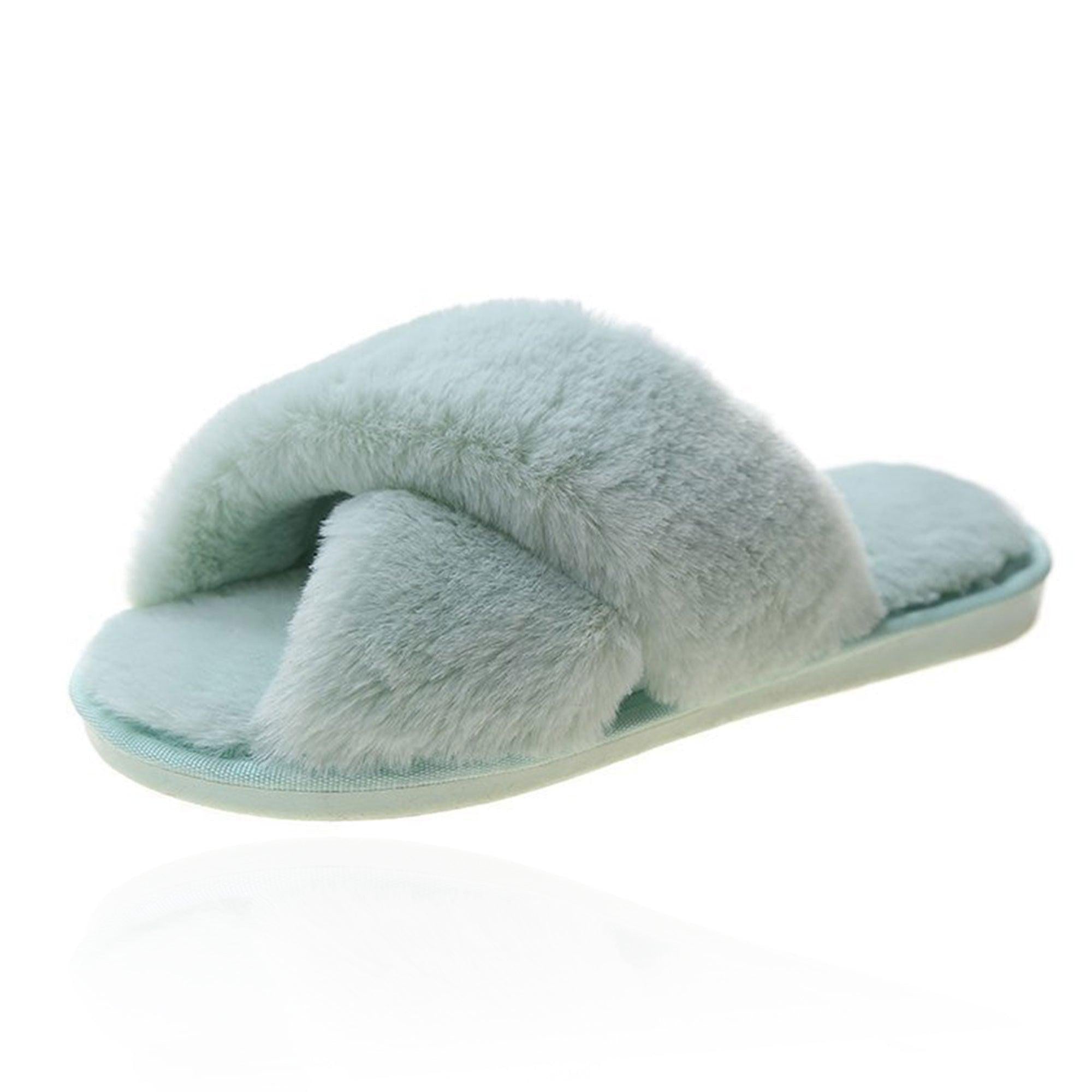 Image of Blossom Faux Fur Slippers - Mint Green