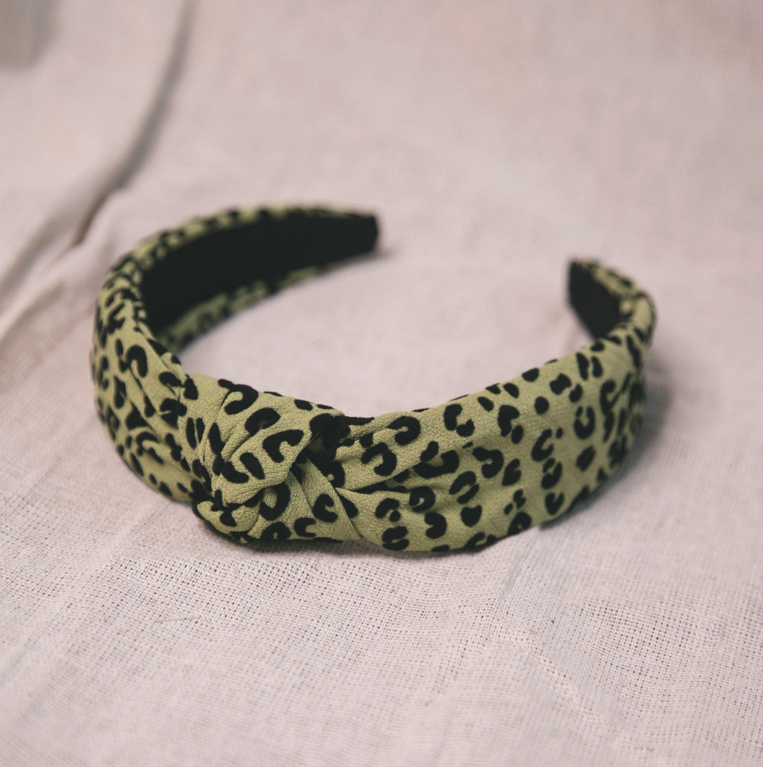 Image of Inez Leopard Knot Headband - Green