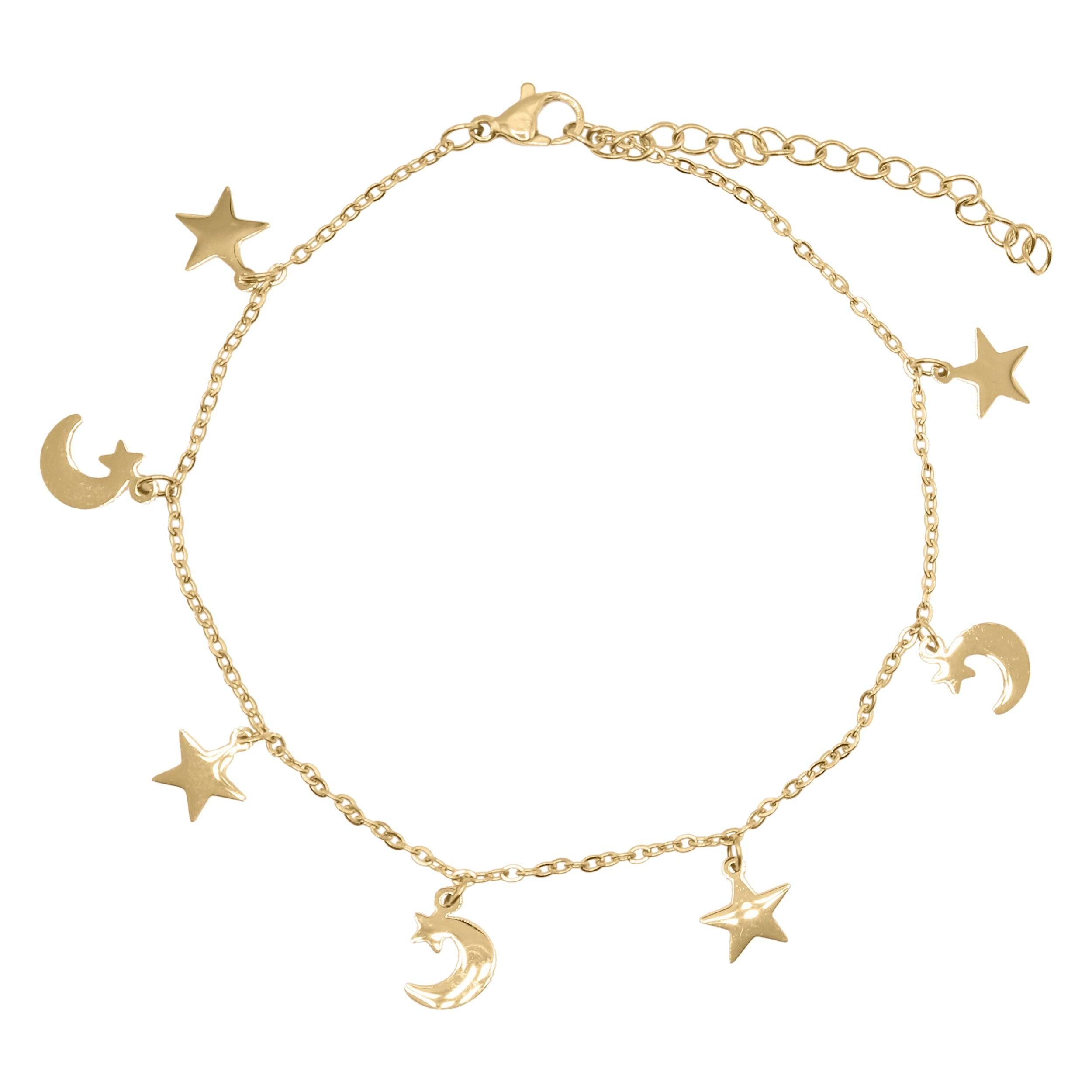 Image of Nazma Moon & Star Charm Anklet | 14K Gold Plated