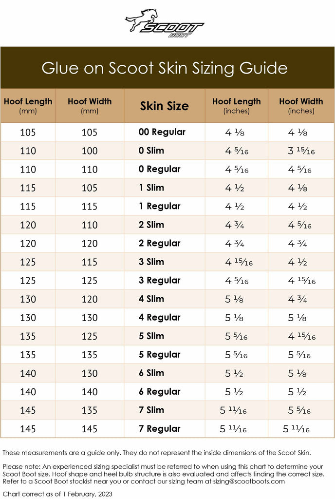 Scoot Skins Sizing Chart