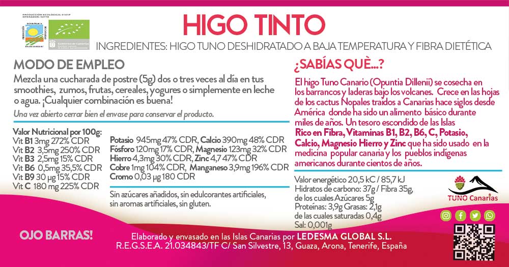 HIGO TINTO con Cúrcuma + Jengibre + Pimienta negra + PROBIÓTICOS – Tuno  Canarias