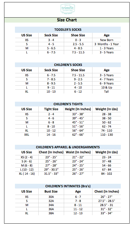 Underwear Size Chart Kids - Greenbushfarm.com