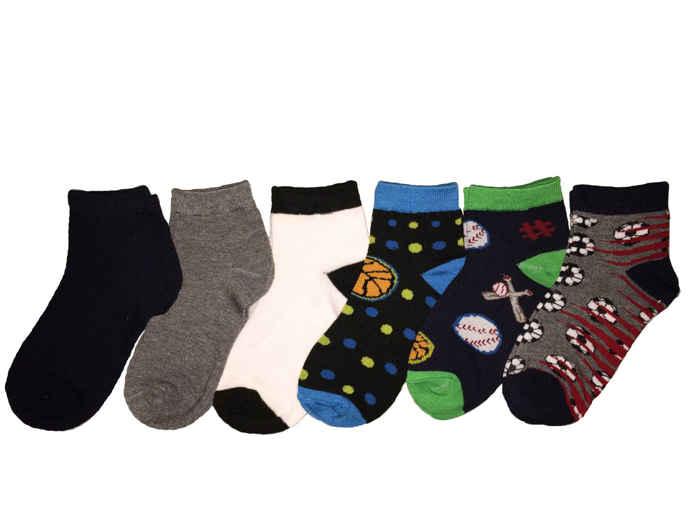 Trimfit 6-Pack Quarter Crew Sports Themed Boys Socks