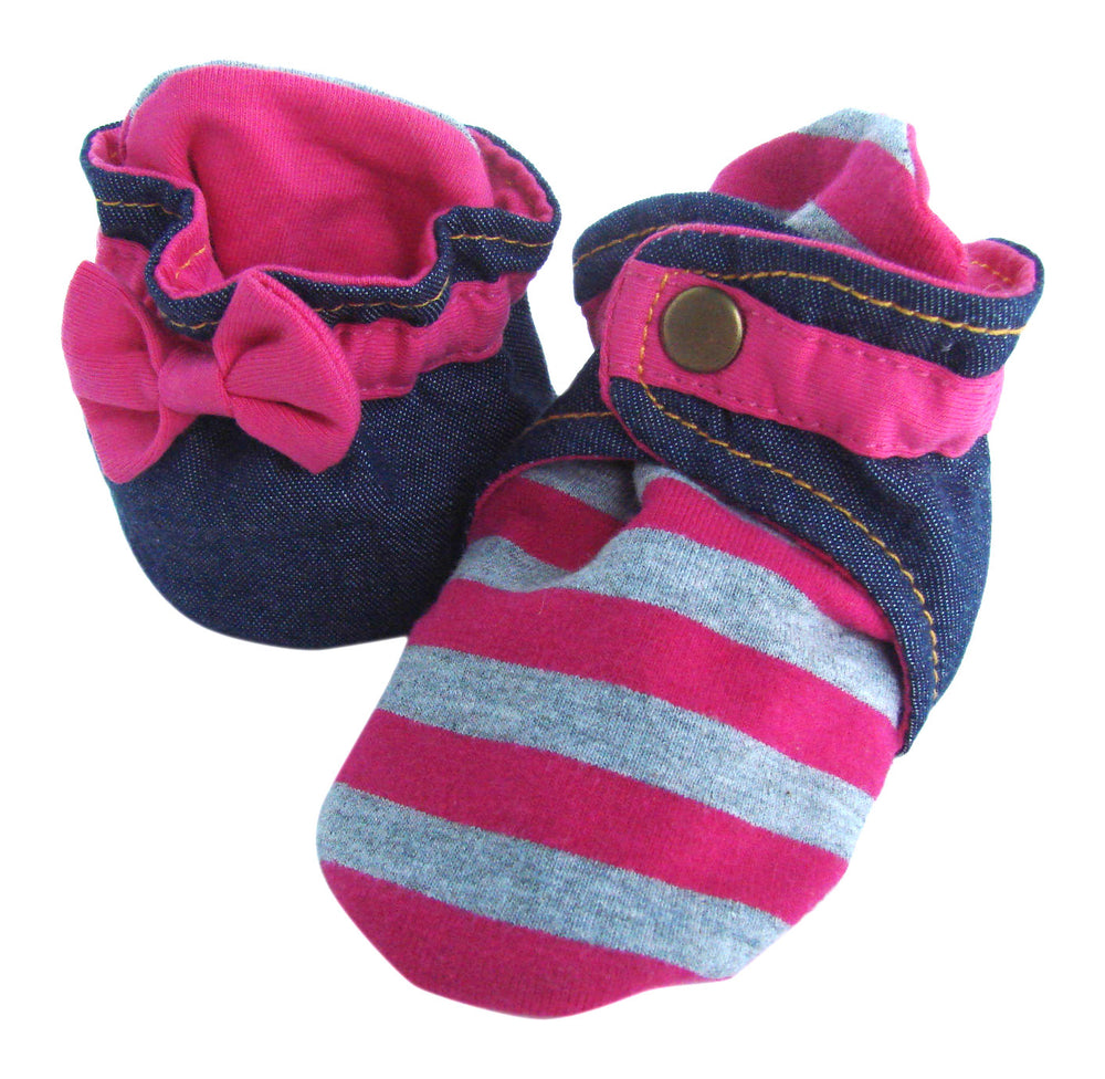 Infant Gray and Pink Striped Baby Booties – Trimfit