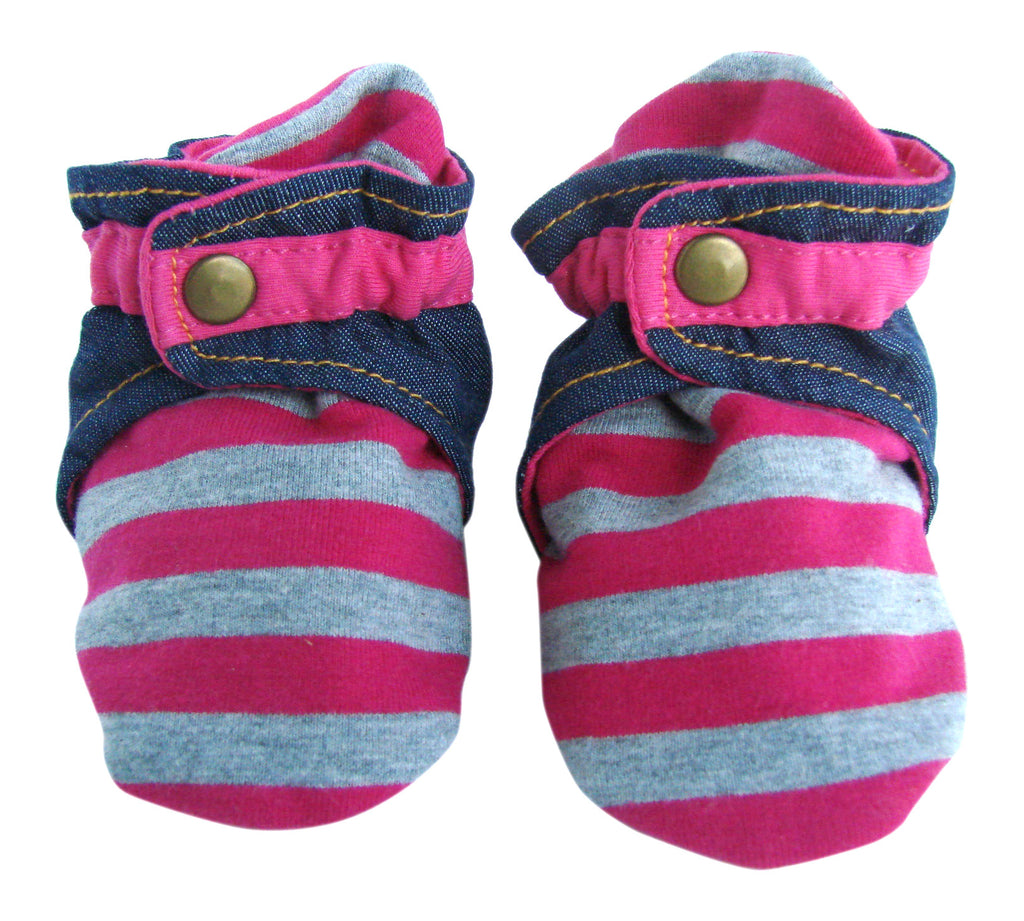 Infant Gray and Pink Striped Baby Booties – Trimfit