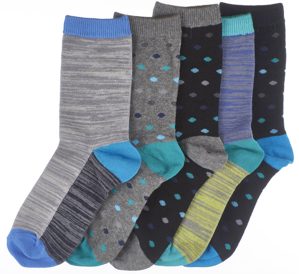5-Pack Dot, Stripe and Space Dye Boys Crew Socks - Trimfit