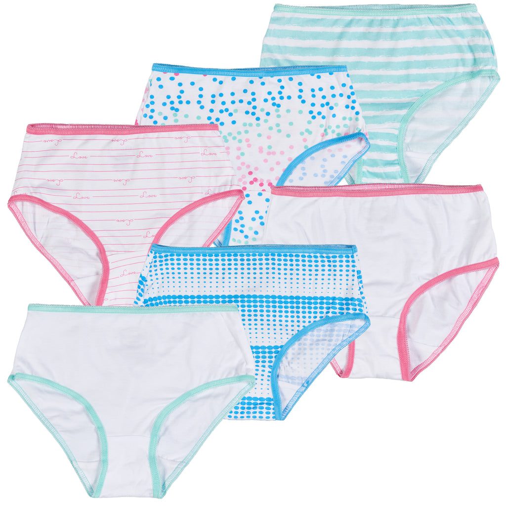 6-Pack Girls Love Briefs Underwear, Dots Stripes - Trimfit