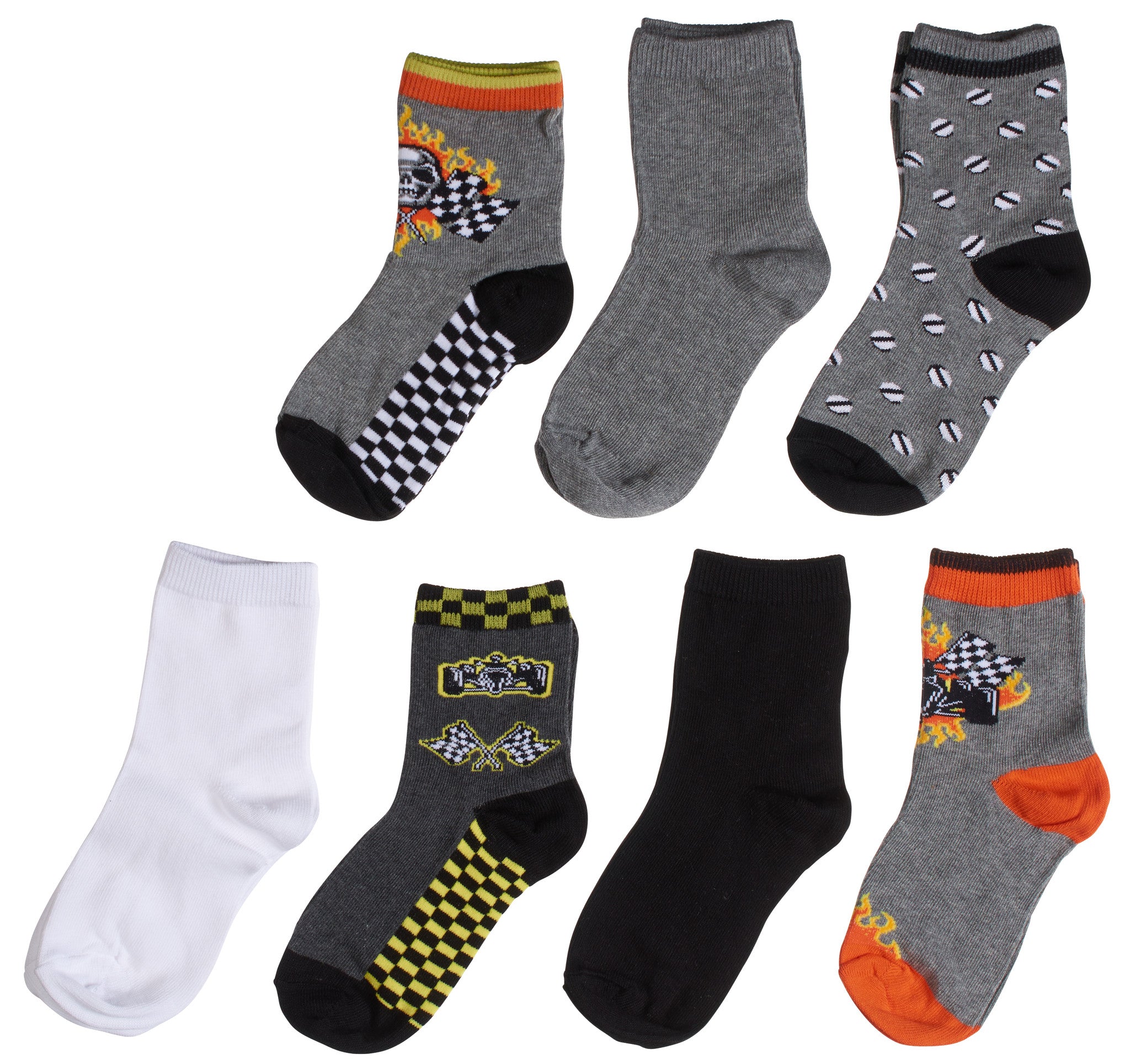 7-Pack Cute Race Car Checkered Flag Bolted Flame Racing Boys Socks ...