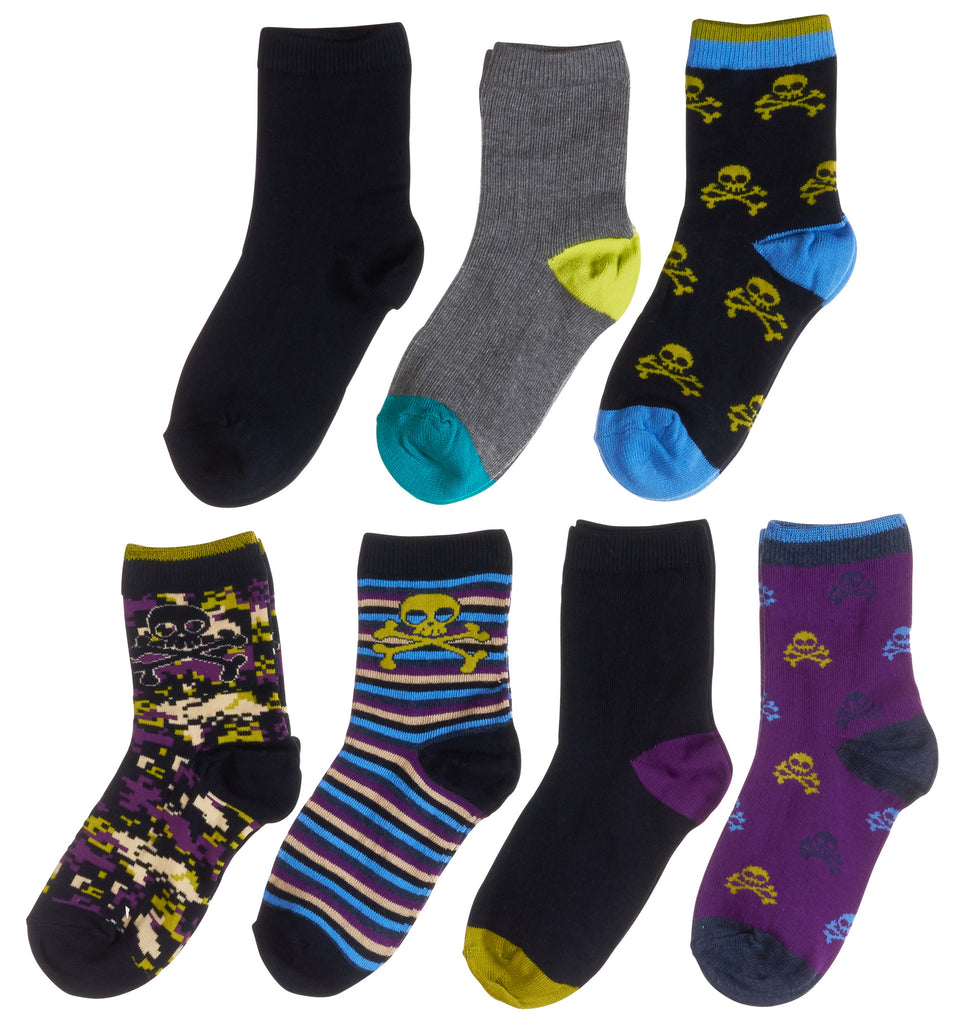 7-Pack Cute Video Game Skull and Crossbones Pirate Boys Socks – Trimfit