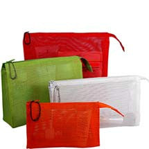 small mesh bags in colors red green and white