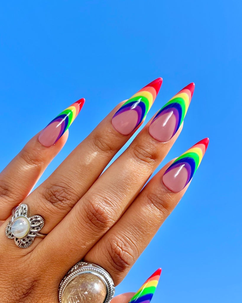 Pastel Rainbow Stars French Tip Luxury Press On Nails – Prestige Nails