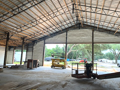 SQUARE TUBE STEEL TRUSSES WITH SPRAY FOAM INSULATION