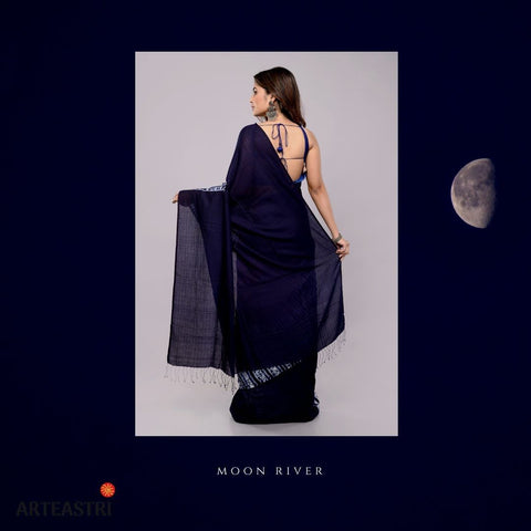 Arteastri Stunning Indigo Handloom Woven Silk Cotton Shibori Saree