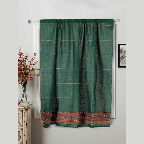 Handloom Cotton Khesh Pickle Green Rod Pocket Window Curtain