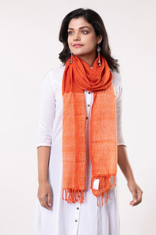 Stunning Orange Handloom Shibori Wool Stole