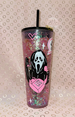 Girly Ghost Face Snowglobe Tumbler, MJ's Handmade