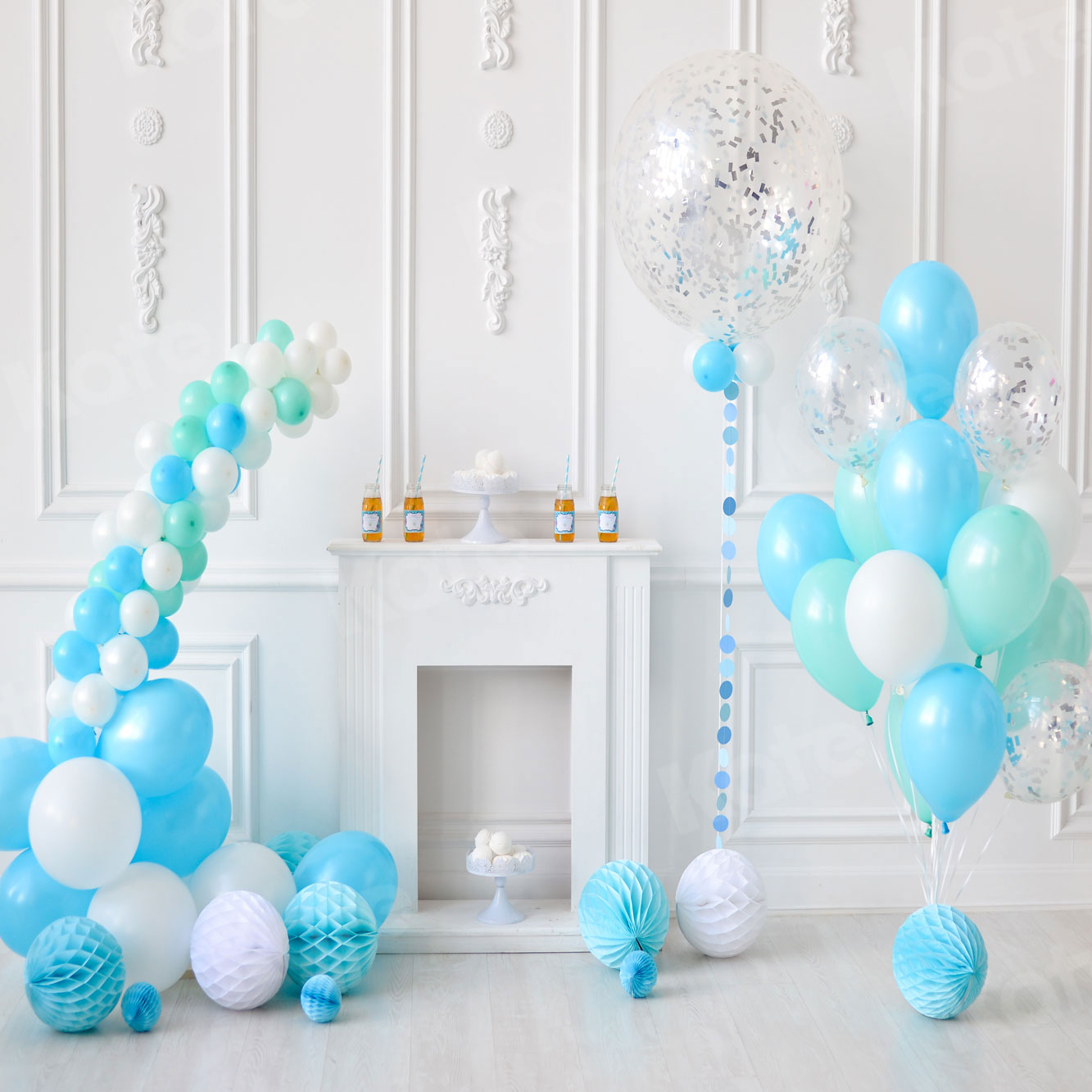 Kate White Wall with Balloons Birthday Backdrop AU for Photography ...