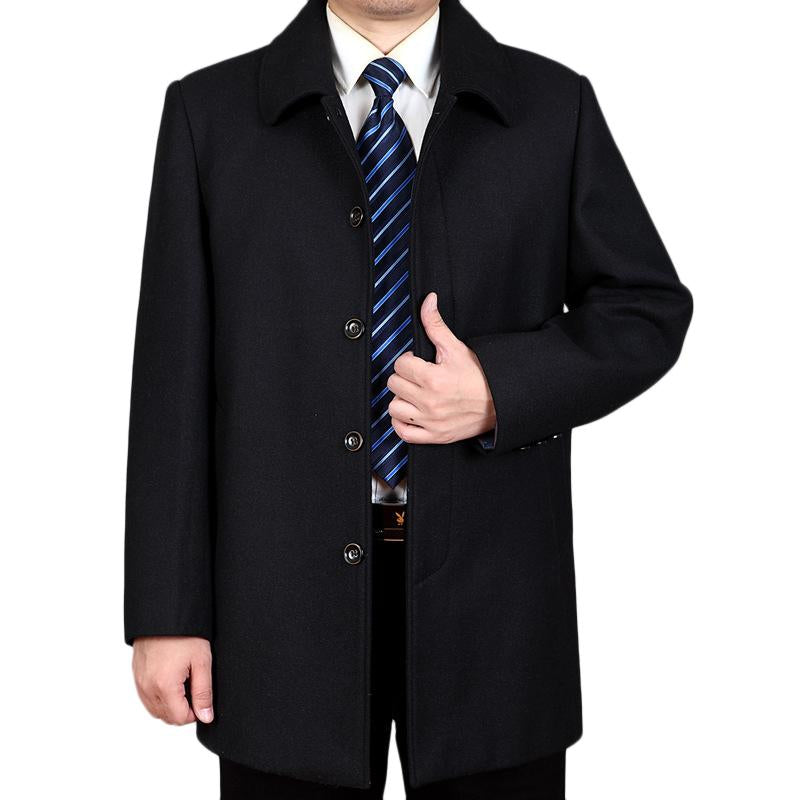 Mens Plus Size Mid Long Fleece Trench Coat Solid Color Loose Business ...