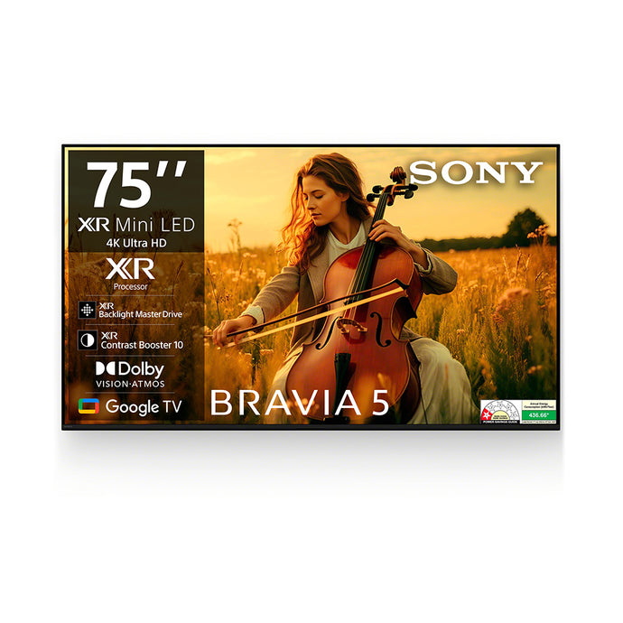 Sony 189 cm (75 inches) BRAVIA 5 4K Ultra HD AI Technology Smart Mini LED Google TV  K-75XR55A (Black)