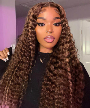 P4/27 Highlight Deep Wave Human Hair 13x4 Lace Frontal Wig - CocoBeautySupply