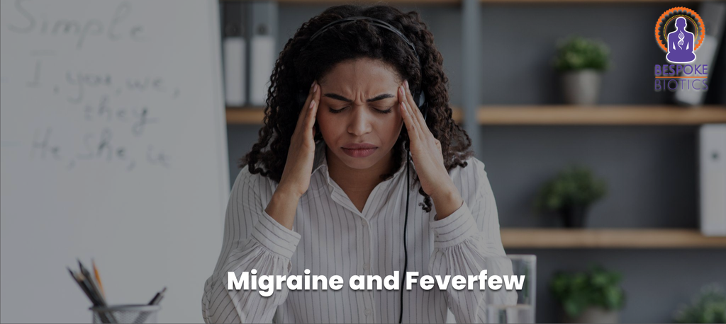 A lady holding her head tightly and complaining of Migraine and Feverfew