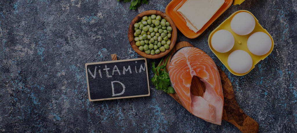 Image of different types of foods that can give you Vitamin D like fish or eggs.