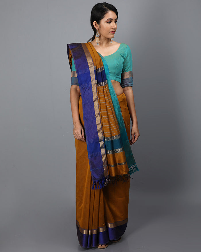 Sea Green Patli Pallu Soft Cotton Saree at Bengal Looms