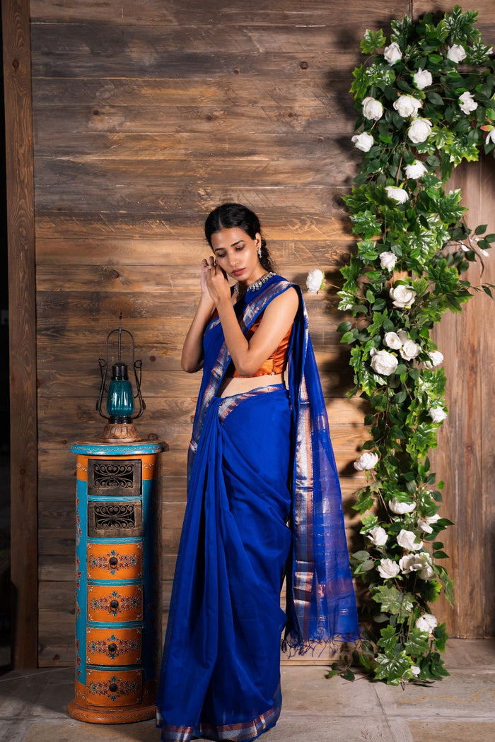 Plain Blue Backless Sarees, With blouse piece at Rs 500/piece in