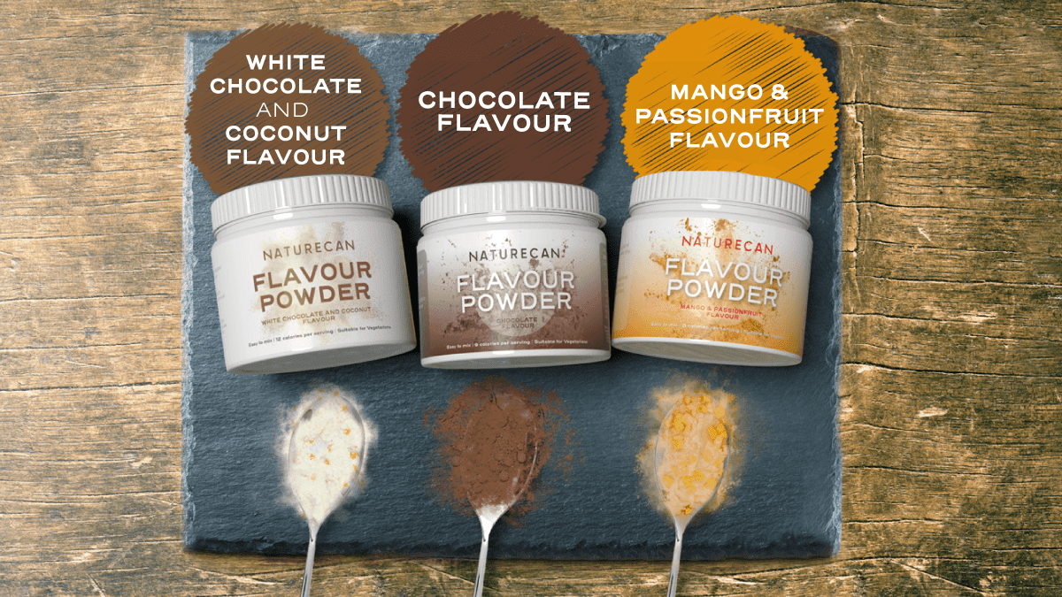 naturecan flavour powders mango and passionfruit chocolate white chocolate and coconut