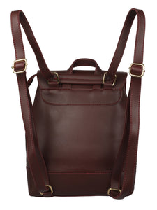 STRIPED WOMENS BACKPACK WITH  BURGUNDY FLAP