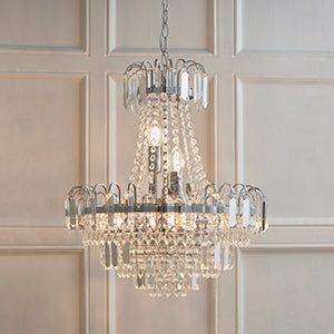 Chandelier with White Checkered Wall