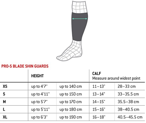 G-Form Pro S Blade Size Chart